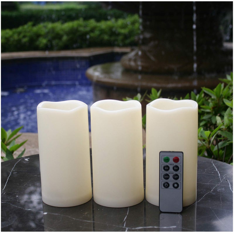 QIDEA Waterproof Outdoor Flameless LED Candles - with Remote and Timer Realistic Flickering Battery Operated Electric Plastic Resin Pillar Candles for Christmas Decoration 3-Pack 3â€x6â€ - Image 1